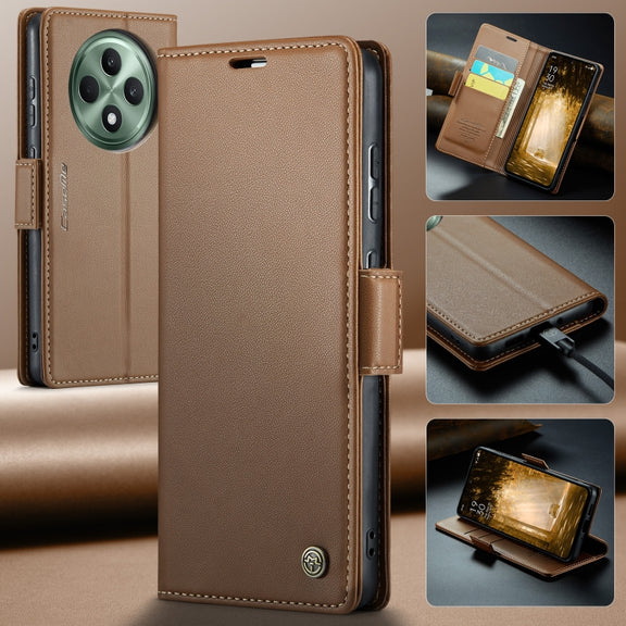 For OPPO Reno12 F /12 FS 5G CaseMe 023 Butterfly Buckle Litchi Texture RFID Anti-theft Leather Phone Case(Brown)