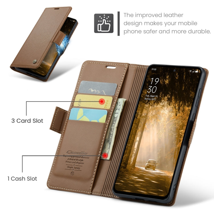 For OPPO Reno12 F /12 FS 5G CaseMe 023 Butterfly Buckle Litchi Texture RFID Anti-theft Leather Phone Case(Brown) - OPPO Cases by CaseMe | Online Shopping South Africa | PMC Jewellery | Buy Now Pay Later Mobicred