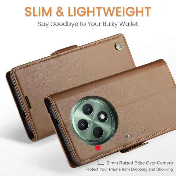 For OPPO Reno12 F /12 FS 5G CaseMe 023 Butterfly Buckle Litchi Texture RFID Anti-theft Leather Phone Case(Brown)