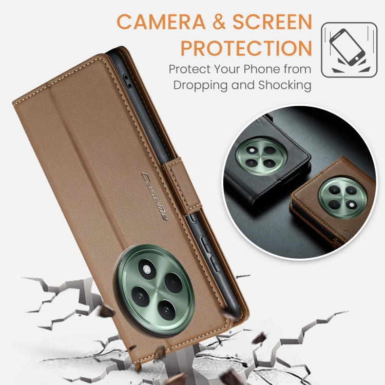 For OPPO Reno12 F /12 FS 5G CaseMe 023 Butterfly Buckle Litchi Texture RFID Anti-theft Leather Phone Case(Brown) - OPPO Cases by CaseMe | Online Shopping South Africa | PMC Jewellery | Buy Now Pay Later Mobicred