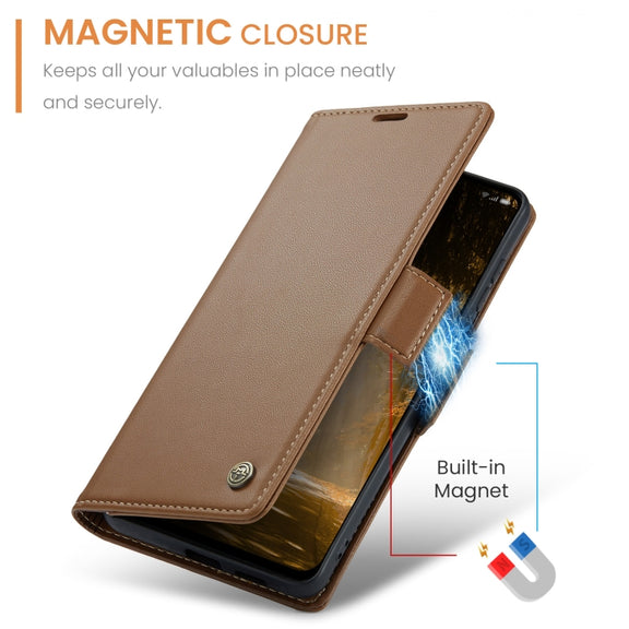 For OPPO Reno12 F /12 FS 5G CaseMe 023 Butterfly Buckle Litchi Texture RFID Anti-theft Leather Phone Case(Brown)
