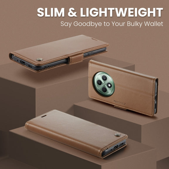 For OPPO Reno12 F /12 FS 5G CaseMe 023 Butterfly Buckle Litchi Texture RFID Anti-theft Leather Phone Case(Brown)