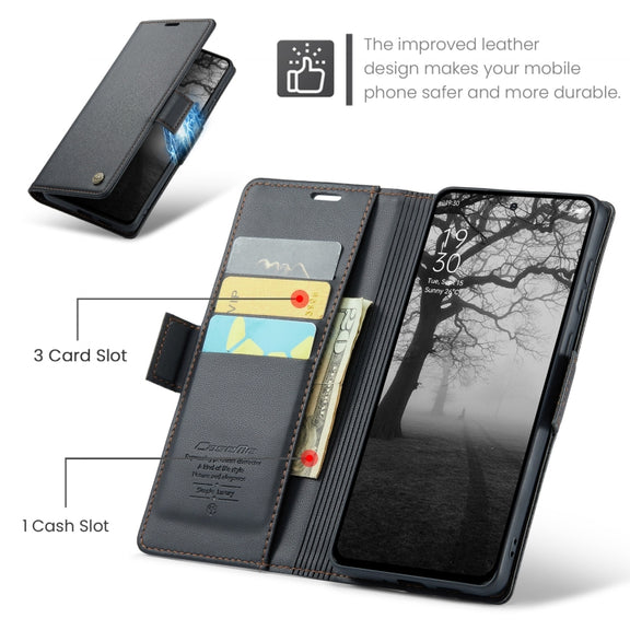 For OPPO Reno12 F /12 FS 5G CaseMe 023 Butterfly Buckle Litchi Texture RFID Anti-theft Leather Phone Case(Black)