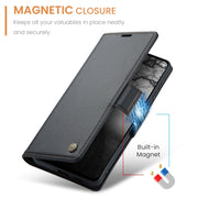 For OPPO Reno12 F /12 FS 5G CaseMe 023 Butterfly Buckle Litchi Texture RFID Anti-theft Leather Phone Case(Black)