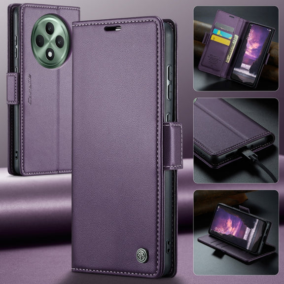 For OPPO Reno12 F /12 FS 5G CaseMe 023 Butterfly Buckle Litchi Texture RFID Anti-theft Leather Phone Case(Purple)