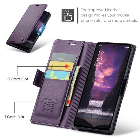 For OPPO Reno12 F /12 FS 5G CaseMe 023 Butterfly Buckle Litchi Texture RFID Anti-theft Leather Phone Case(Purple)