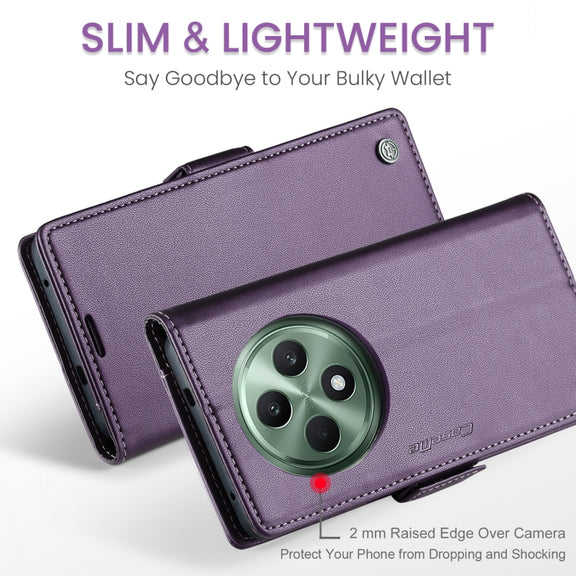 For OPPO Reno12 F /12 FS 5G CaseMe 023 Butterfly Buckle Litchi Texture RFID Anti-theft Leather Phone Case(Purple)
