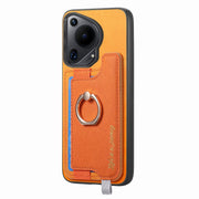 For Huawei Pura 70 Pro Retro Magsafe Cross Leather Ring Holder Card Bag Phone Case(Yellow)