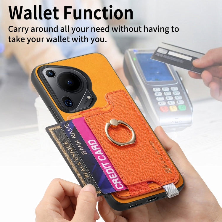 For Huawei Pura 70 Pro Retro Magsafe Cross Leather Ring Holder Card Bag Phone Case(Yellow)