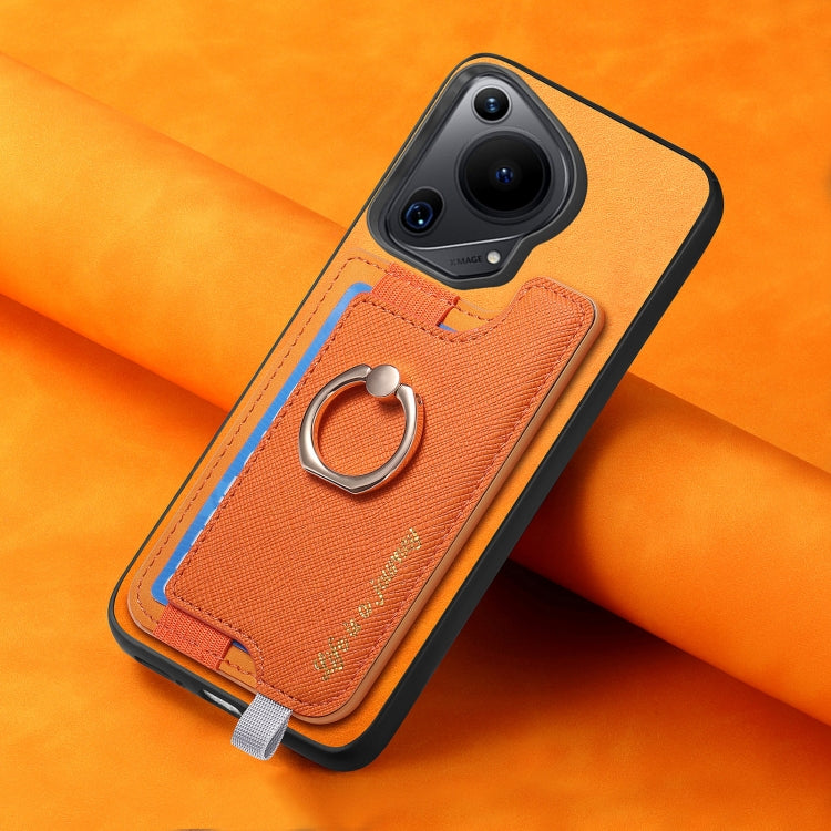 For Huawei Pura 70 Pro Retro Magsafe Cross Leather Ring Holder Card Bag Phone Case(Yellow)