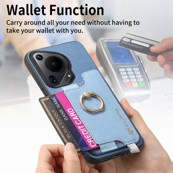 For Huawei Pura 70 Pro Retro Magsafe Cross Leather Ring Holder Card Bag Phone Case(Blue)