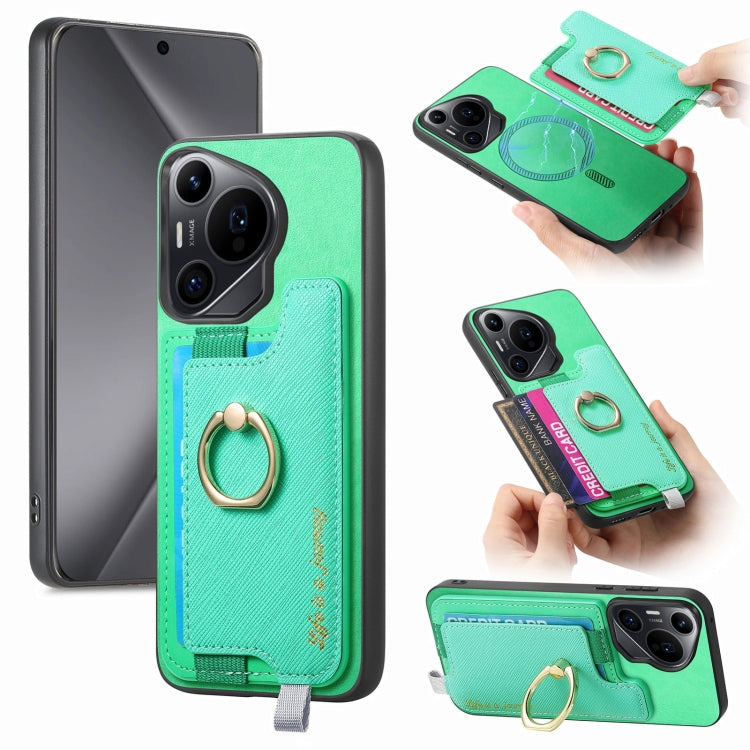 For Huawei Pura 70 Pro Retro Magsafe Cross Leather Ring Holder Card Bag Phone Case(Green) - free shipping - PMC Jewellery - Order now!