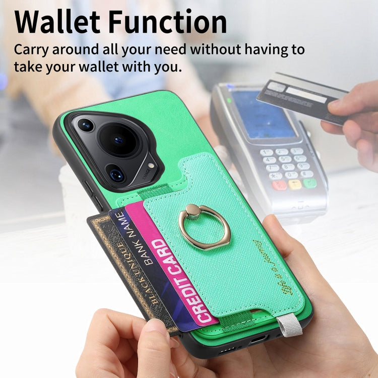 For Huawei Pura 70 Pro Retro Magsafe Cross Leather Ring Holder Card Bag Phone Case(Green)