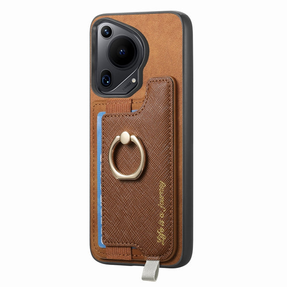 For Huawei Pura 70 Pro Retro Magsafe Cross Leather Ring Holder Card Bag Phone Case(Brown)