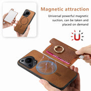 For Huawei Pura 70 Pro Retro Magsafe Cross Leather Ring Holder Card Bag Phone Case(Brown)
