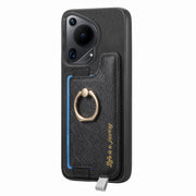 For Huawei Pura 70 Pro Retro Magsafe Cross Leather Ring Holder Card Bag Phone Case(Black)
