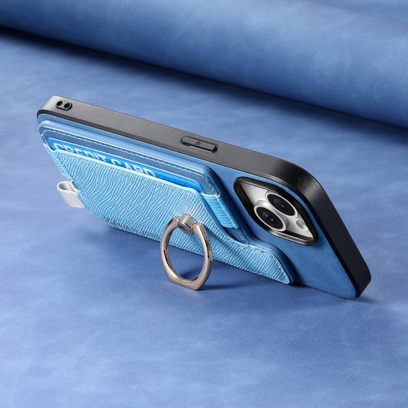 For Huawei Pura 70 Pro+ Retro Magsafe Cross Leather Ring Holder Card Bag Phone Case(Blue)