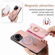 For Huawei Pura 70 Pro+ Retro Magsafe Cross Leather Ring Holder Card Bag Phone Case(Pink)