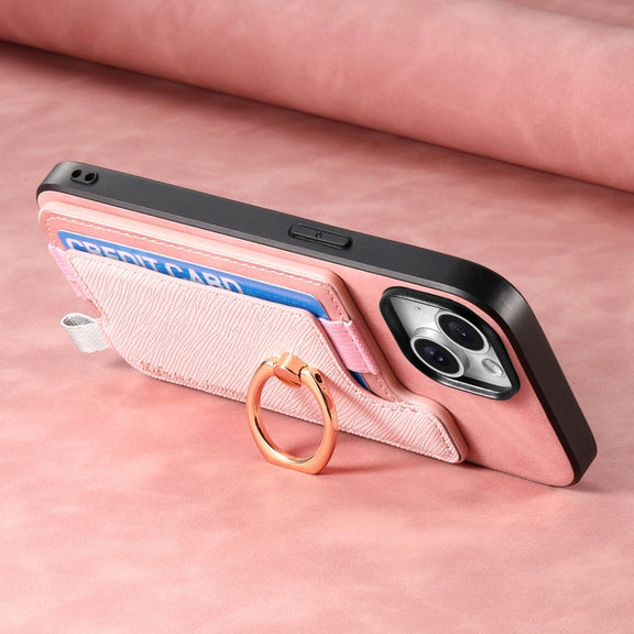 For Huawei Pura 70 Pro+ Retro Magsafe Cross Leather Ring Holder Card Bag Phone Case(Pink)