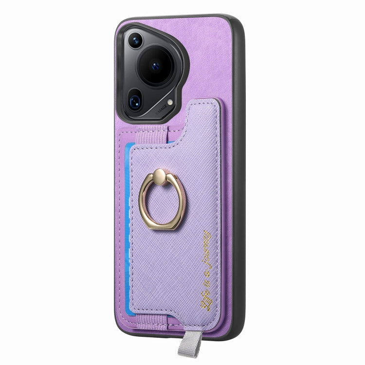 For Huawei Pura 70 Pro+ Retro Magsafe Cross Leather Ring Holder Card Bag Phone Case(Purple)