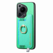 For Huawei Pura 70 Pro+ Retro Magsafe Cross Leather Ring Holder Card Bag Phone Case(Green)