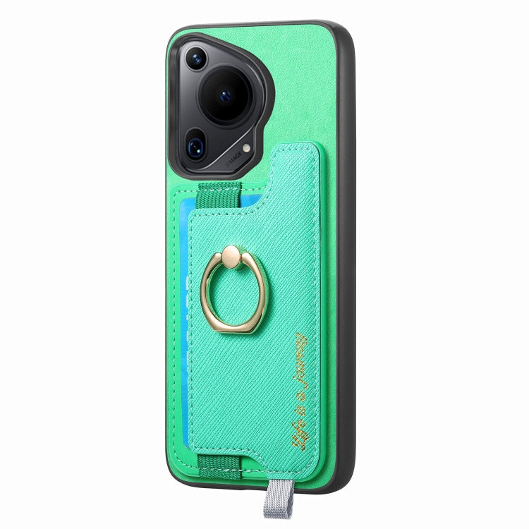 For Huawei Pura 70 Pro+ Retro Magsafe Cross Leather Ring Holder Card Bag Phone Case(Green)