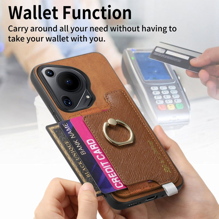 For Huawei Pura 70 Pro+ Retro Magsafe Cross Leather Ring Holder Card Bag Phone Case(Brown)