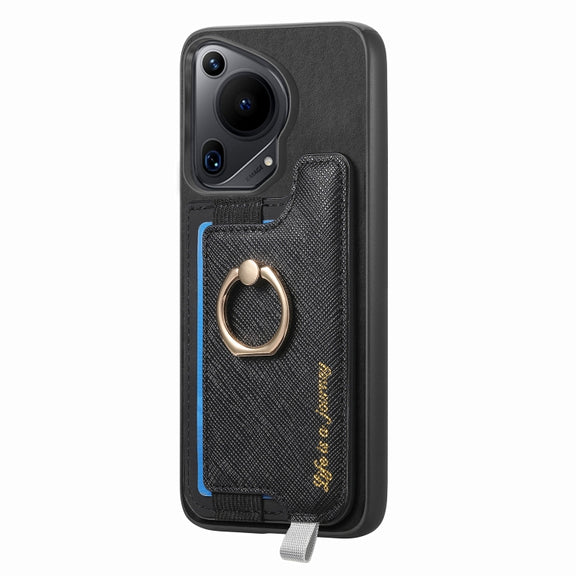 For Huawei Pura 70 Pro+ Retro Magsafe Cross Leather Ring Holder Card Bag Phone Case(Black)