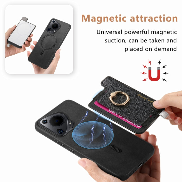 For Huawei Pura 70 Pro+ Retro Magsafe Cross Leather Ring Holder Card Bag Phone Case(Black)