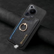 For Huawei Pura 70 Pro+ Retro Magsafe Cross Leather Ring Holder Card Bag Phone Case(Black)