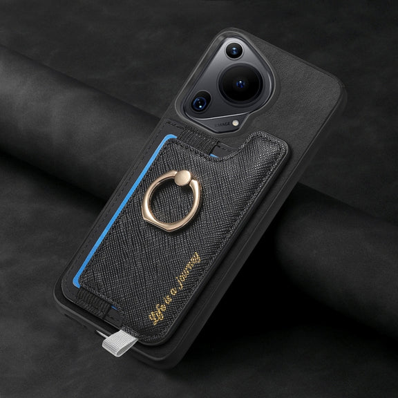 For Huawei Pura 70 Pro+ Retro Magsafe Cross Leather Ring Holder Card Bag Phone Case(Black)