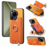 For Huawei Pura 70 Ultra Retro Magsafe Cross Leather Ring Holder Card Bag Phone Case(Yellow)