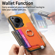 For Huawei Pura 70 Ultra Retro Magsafe Cross Leather Ring Holder Card Bag Phone Case(Yellow)