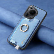 For Huawei Pura 70 Ultra Retro Magsafe Cross Leather Ring Holder Card Bag Phone Case(Blue)