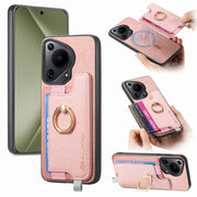 For Huawei Pura 70 Ultra Retro Magsafe Cross Leather Ring Holder Card Bag Phone Case(Pink)