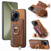 For Huawei Pura 70 Ultra Retro Magsafe Cross Leather Ring Holder Card Bag Phone Case(Brown)