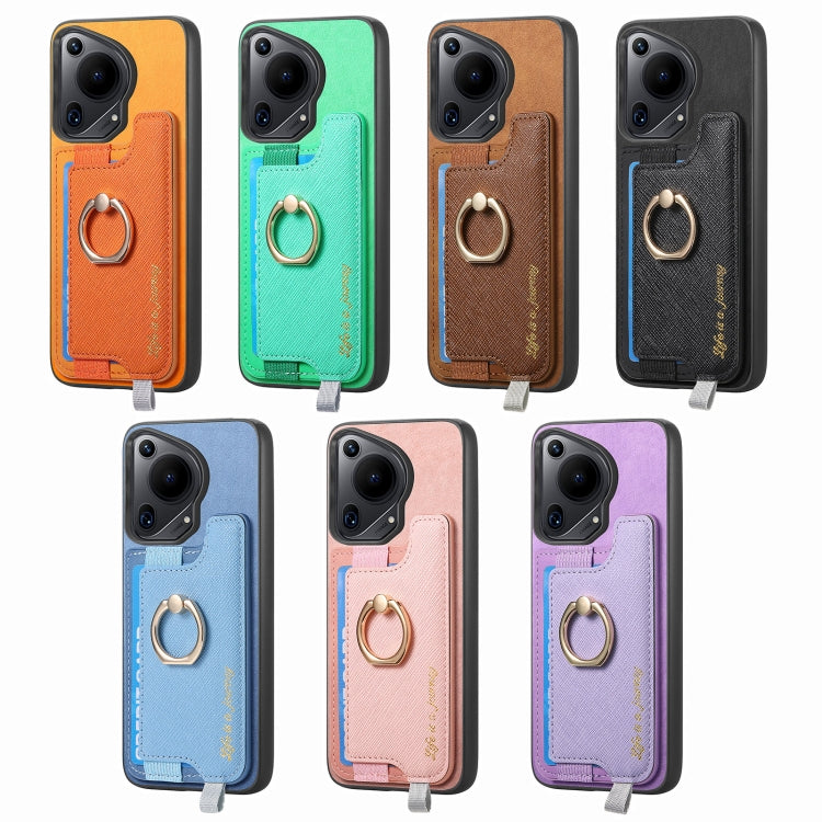For Huawei Pura 70 Pro+ Retro Magsafe Cross Leather Ring Holder Card Bag Phone Case(Pink)