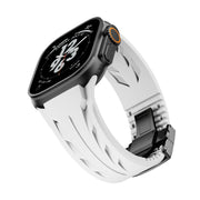 For Apple Watch 44mm / 45mm / 46mm / 49mm Tailor Stainless Steel Black Butterfly Buckle Silicone Watch Band(White)