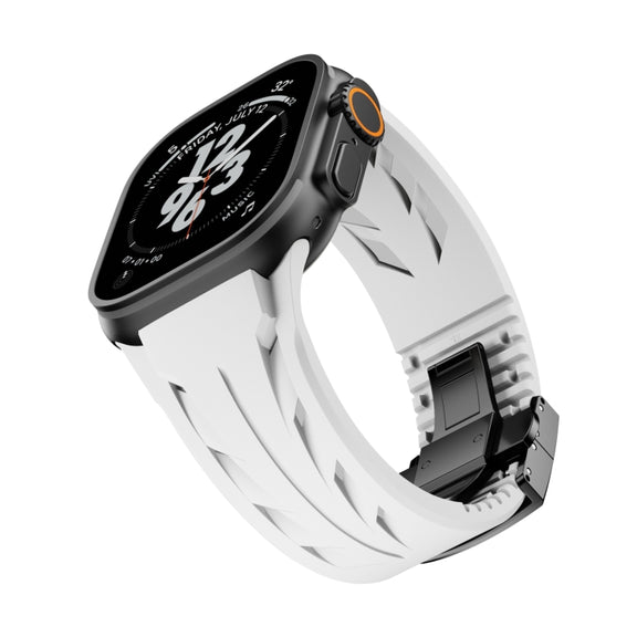 For Apple Watch 44mm / 45mm / 46mm / 49mm Tailor Stainless Steel Black Butterfly Buckle Silicone Watch Band(White)