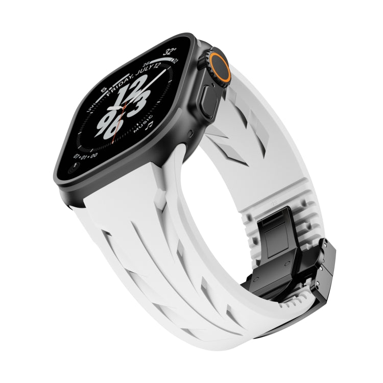 For Apple Watch 44mm / 45mm / 46mm / 49mm Tailor Stainless Steel Black Butterfly Buckle Silicone Watch Band(White)