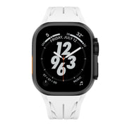 For Apple Watch 44mm / 45mm / 46mm / 49mm Tailor Stainless Steel Black Butterfly Buckle Silicone Watch Band(White)
