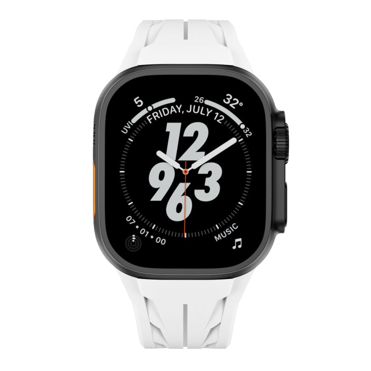 For Apple Watch 44mm / 45mm / 46mm / 49mm Tailor Stainless Steel Black Butterfly Buckle Silicone Watch Band(White)