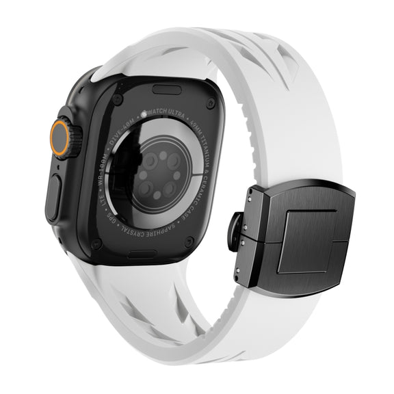 For Apple Watch 44mm / 45mm / 46mm / 49mm Tailor Stainless Steel Black Butterfly Buckle Silicone Watch Band(White)