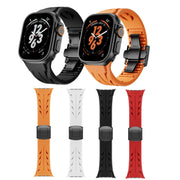 For Apple Watch 44mm / 45mm / 46mm / 49mm Tailor Stainless Steel Black Butterfly Buckle Silicone Watch Band(White)