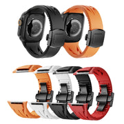 For Apple Watch 44mm / 45mm / 46mm / 49mm Tailor Stainless Steel Black Butterfly Buckle Silicone Watch Band(White)