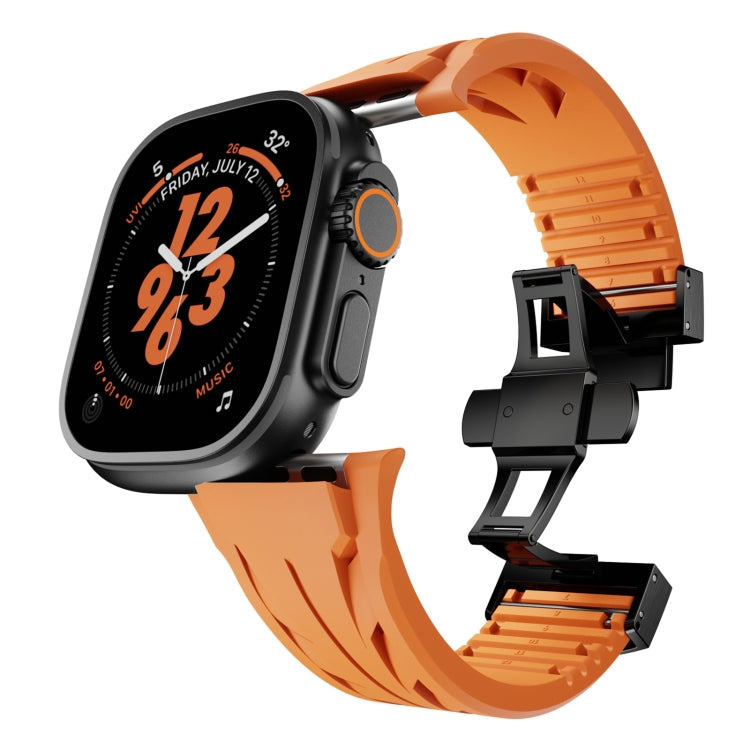 For Apple Watch 44mm / 45mm / 46mm / 49mm Tailor Stainless Steel Black Butterfly Buckle Silicone Watch Band(White)