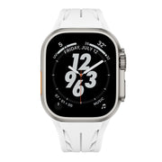 For Apple Watch 44mm / 45mm / 46mm / 49mm Tailor Stainless Steel Silver Butterfly Buckle Silicone Watch Band(White)