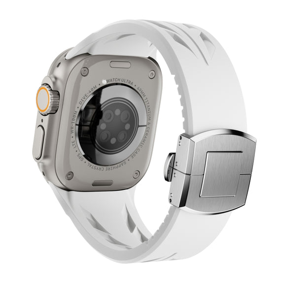 For Apple Watch 44mm / 45mm / 46mm / 49mm Tailor Stainless Steel Silver Butterfly Buckle Silicone Watch Band(White)