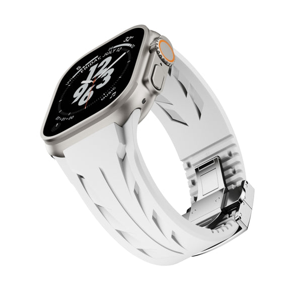 For Apple Watch 44mm / 45mm / 46mm / 49mm Tailor Stainless Steel Silver Butterfly Buckle Silicone Watch Band(White)