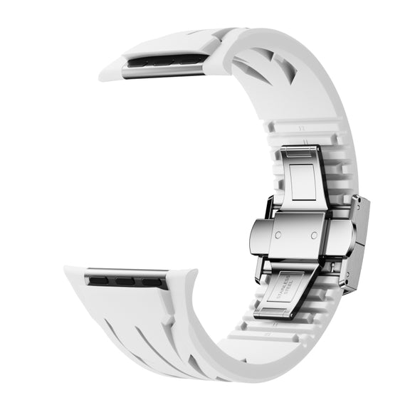 For Apple Watch 44mm / 45mm / 46mm / 49mm Tailor Stainless Steel Silver Butterfly Buckle Silicone Watch Band(White)